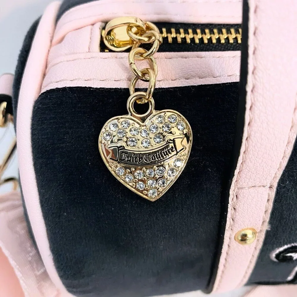 Juicy Couture Queen Of Everything Black Velvet Pink Crossbody Bag NWT